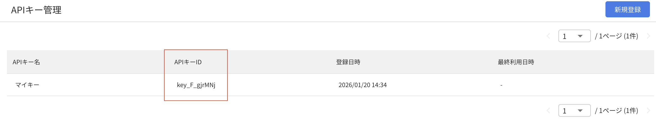 APIキーIDの表示1
